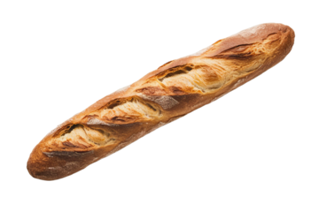 Two crisp French baguettes on a white background.
