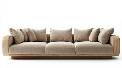 Obraz premium A light brown modern and comfortable sofa on a white background