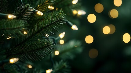 A soft, glowing Christmas tree lights background with a dark, clear space for text