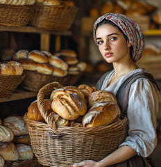 Woman Server in an old world Bakery