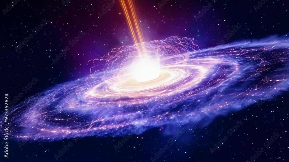 Poster Spiral galaxy is shown spinning in the vast expanse of deep space, surrounded by a countless number of twinkling stars