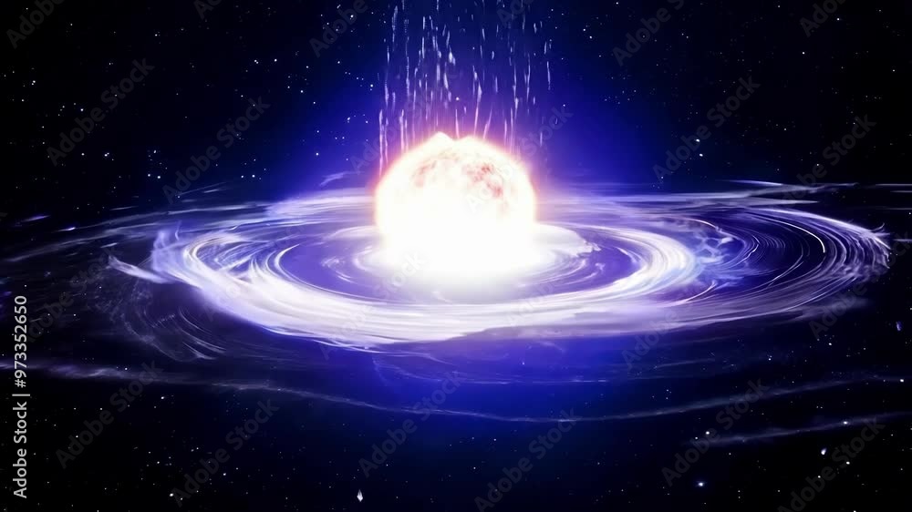 Aufkleber Bright star is exploding in deep outer space, surrounded by a swirling purple galaxy with many stars in the background