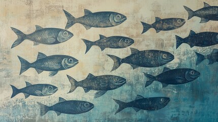 Obraz premium A school of fish swims gracefully in vibrant waters, showcasing various aquatic species and their natural habitats