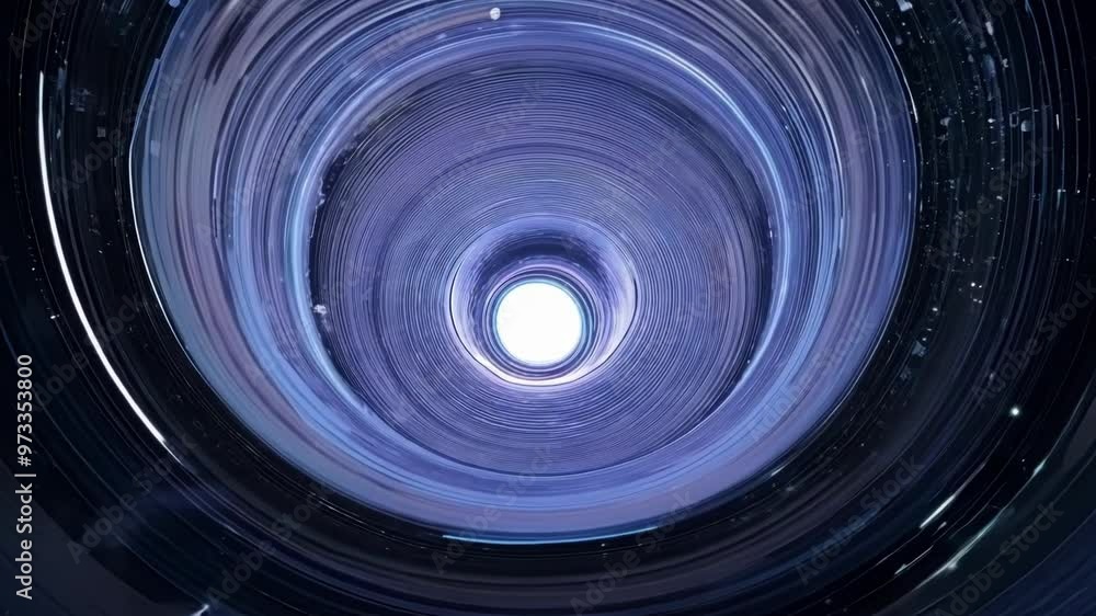 Poster circular tunnel effect is created by swirling purple light against a black background, giving an imp