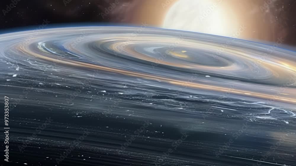 Poster Swirling vortex pulls matter into a central point in the vast expanse of outer space, surrounded by a dark, star filled void