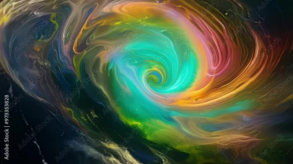 Poster Swirling vortex of vibrant colors creates a mesmerizing portal, illustrating the concept of a wormhole connecting distant points in the vast expanse of space