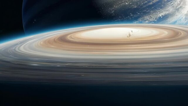 Massive ring system encircles a terrestrial exoplanet in deep space, blending astronomy and science fiction in a breathtaking scene