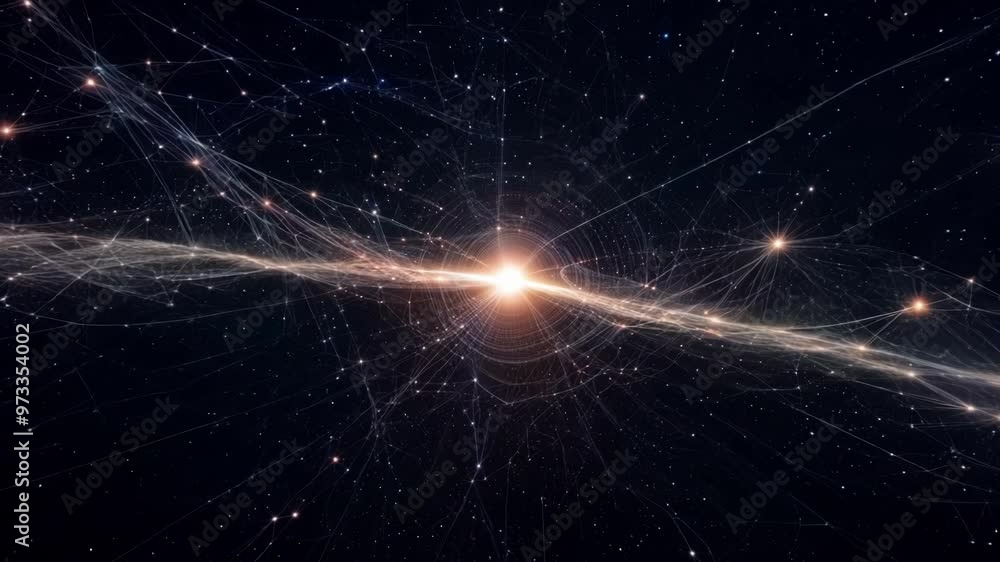 Aufkleber Bright light is illuminating a network of connections spreading through space. The connections are made of thin white lines and extend in all directions