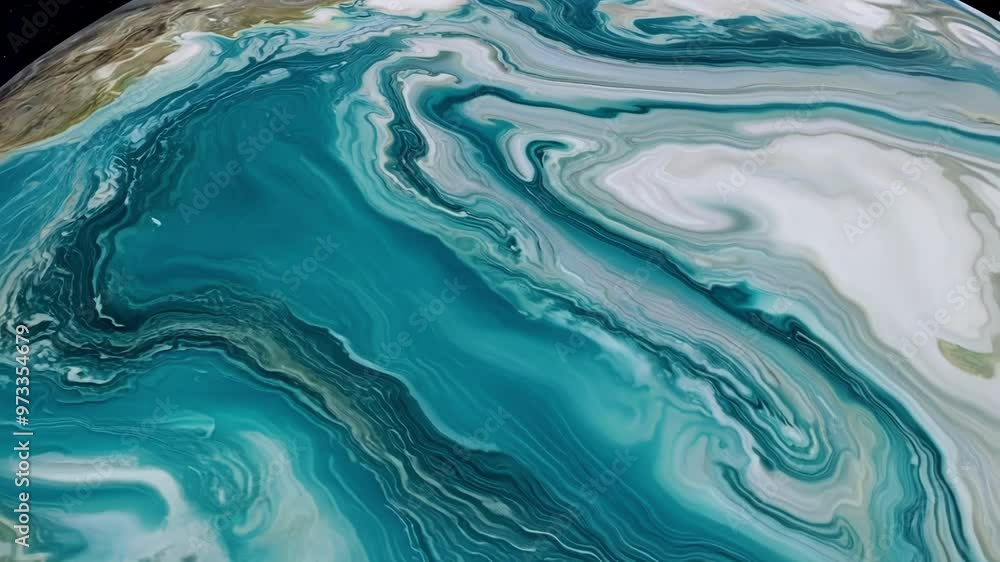 Poster Out of this world abstract background resembling a planet with a turquoise and white fluid art pattern. This digital art is perfect for any project needing a unique and modern look
