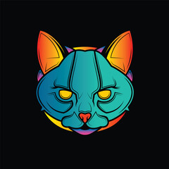 Predatory cat. Original vector illustration in vintage style isolated on black background. T-shirt design.
