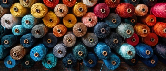 Fototapeta premium a wall of colorful thread spools for embroidery