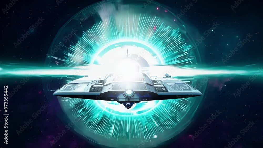 Aufkleber Futuristic spaceship entering a wormhole in deep space, surrounded by stars and nebulae, creating awe and wonder