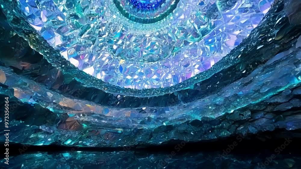 Poster immerse in mesmerizing beauty of abstract blue crystal cave reflected on serene water surface, creat