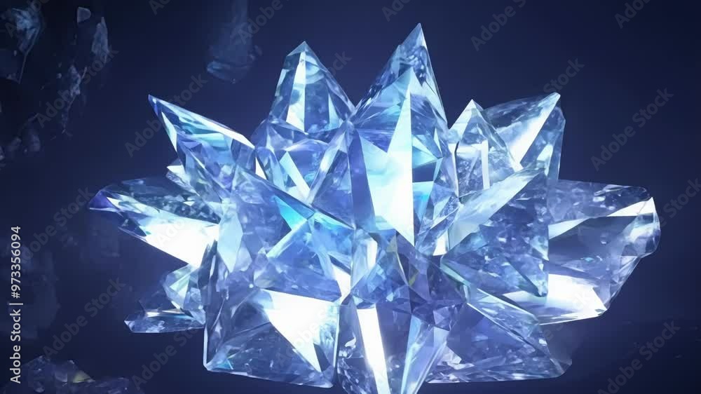 Poster exploring a cave with a glowing blue crystal formation, creating a magical and mysterious atmosphere