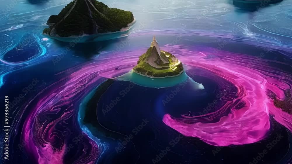 Poster abstract colorful background resembling a nebula or galaxy in outer space, with swirls of pink, blue