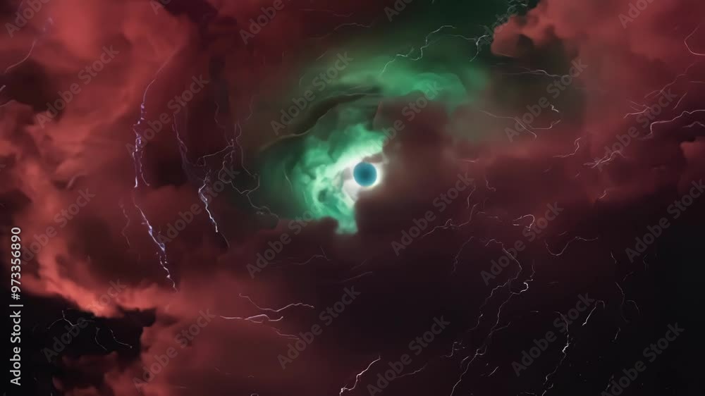 Poster colorful clouds of cosmic dust and gas are swirling in space, creating a mesmerizing and dynamic sce