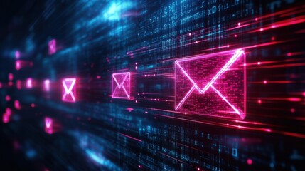 Fototapeta premium Neon Email Icons in Digital Space