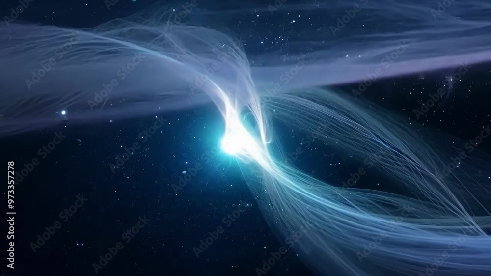 Poster abstract digital illustration of a bright star forming in outer space, with swirling blue and purple