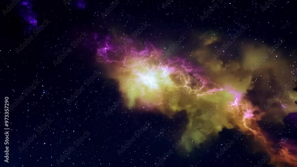 Poster Colorful nebula is releasing cosmic energy in the vast expanse of outer space, illuminating the surrounding darkness with its vibrant hues
