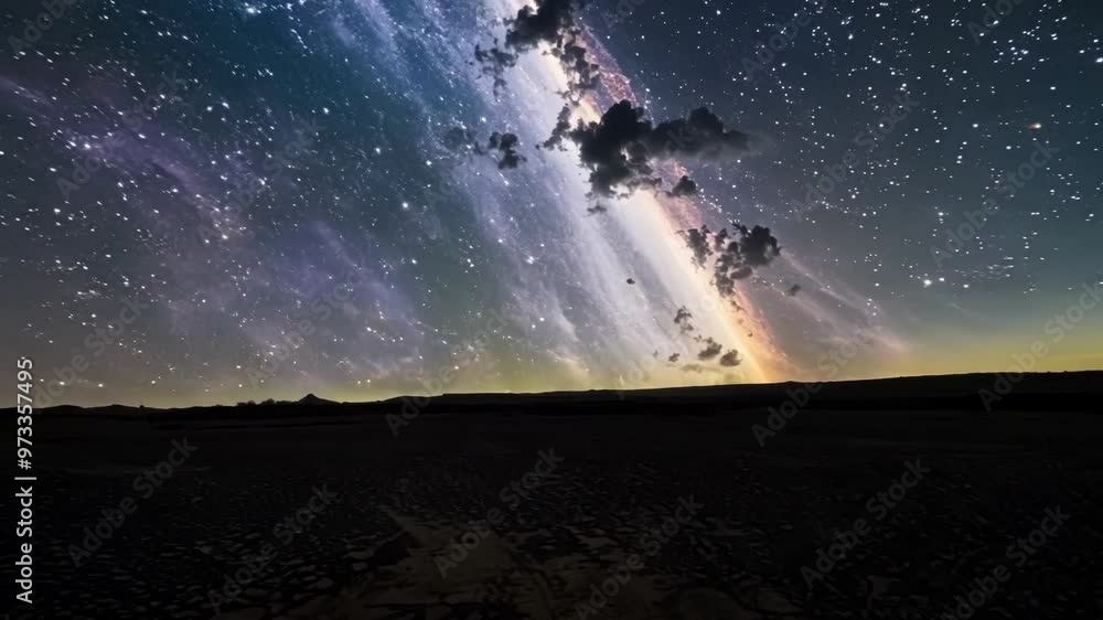 Poster Gazing at the stunning milky way galaxy above an empty field on a dark night fills you with awe and wonder at the vastness of the universe