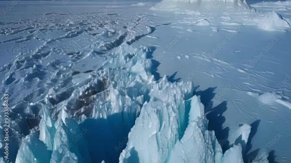 Poster jagged ice formations rise from the frozen ocean, creating a stunning display of nature's artistry i