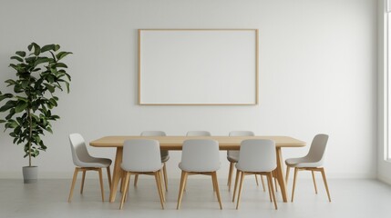 Serene Bamboo-Themed Meeting Room with Nature-Inspired Artwork and Wooden Furniture for Peaceful Workspace, Copy Space, Ultra HD