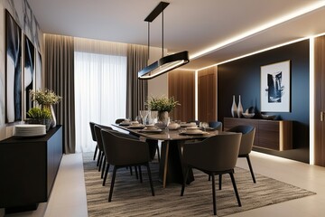 Sleek Modern Dining Room Design with Stylish Atmosphere and 3D Visualization