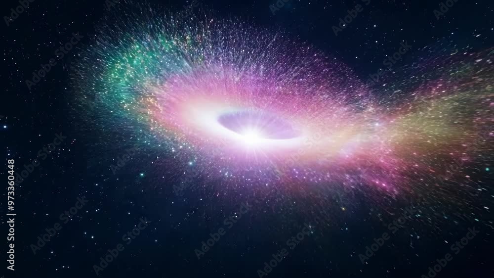 Poster Showing the massive destructive force of a supernova exploding in space, with stars surrounding the purple and white blast of energy