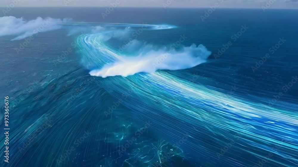 Poster Abstract wave flowing in the ocean with a blue color palette, perfect for any design needing a touch of nature and serenity