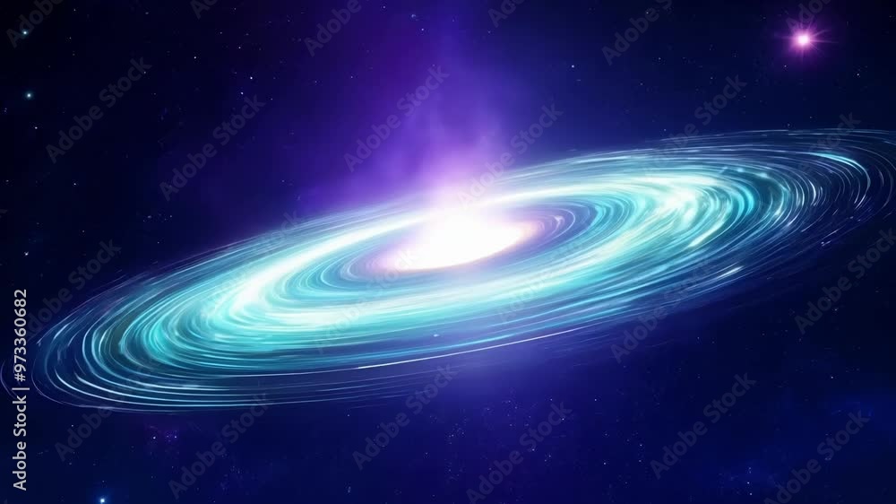 Poster bright spiral galaxy is swirling in the vast expanse of space, surrounded by countless twinkling sta
