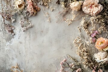Boho style background with neutral pastel colors and natural floral elements, creating a calming and aesthetic atmosphere.