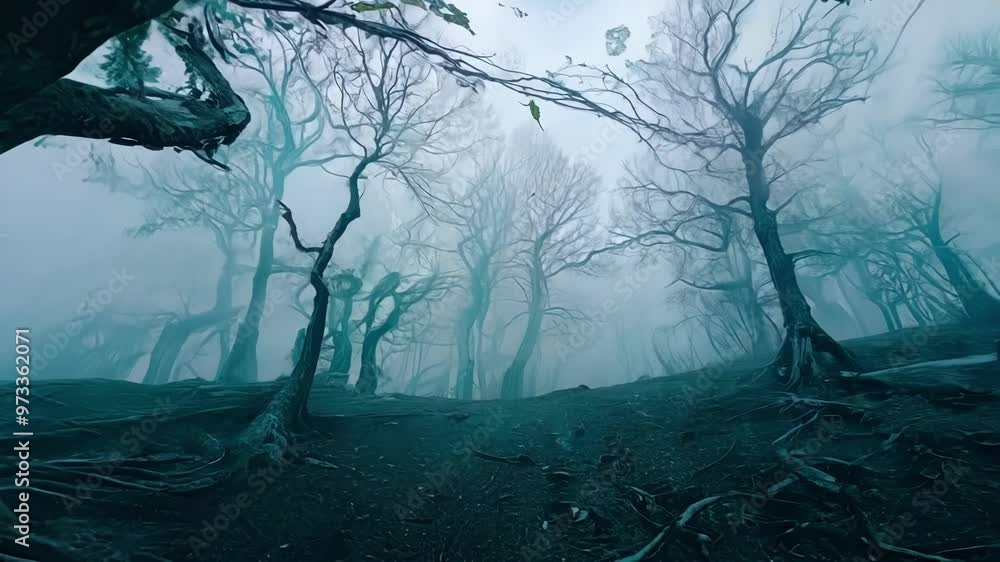 Poster twisted trees in a dark forest create a spooky, mysterious atmosphere perfect for halloween. eerie s