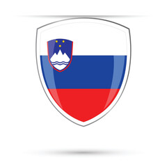 Slovenia National flag shield badge button vector illustration isolated on white background. Slovenia Independence and Unity Day 26th December Statehood Day 25 june celebration flag.