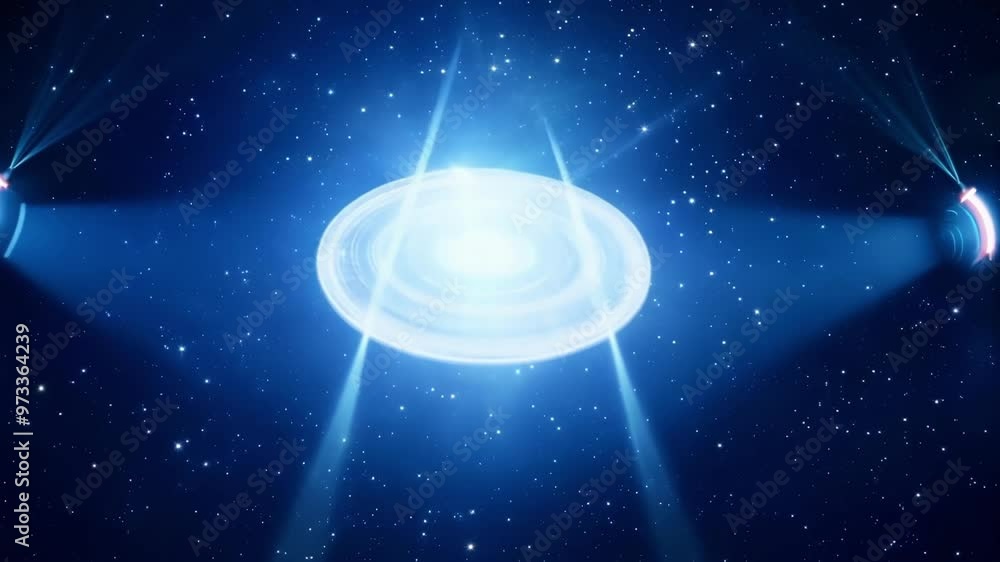 Aufkleber Futuristic spaceship is hovering in the vast expanse of space, its powerful engines emitting brilliant beams of light that illuminate the surrounding stars