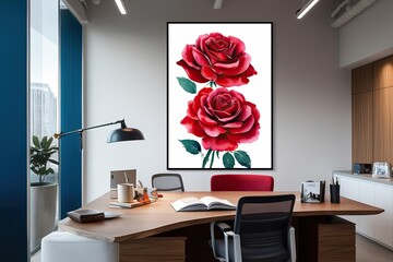 Stunning Red Roses Watercolor Art Vertical Floral Print for Office Wall Decor