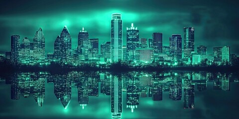 emerald city - downtown buildings glowing green