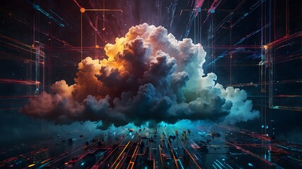 Obraz premium Lebendige Hybrid-Cloud: Kunst und Technologie vereint