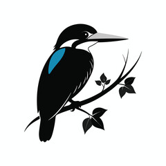 Beautiful Kingfisher Bird Art, Kingfisher Silhouette Illustration on Tree Branch, Artistic Kingfisher Bird Silhouette, Simple Kingfisher Bird Outline Illustration,Kingfisher Silhouette 