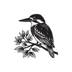 Beautiful Kingfisher Bird Art, Kingfisher Silhouette Illustration on Tree Branch, Artistic Kingfisher Bird Silhouette, Simple Kingfisher Bird Outline Illustration,Kingfisher Silhouette 