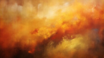 Naklejka premium Abstract painting of orange and yellow clouds, warm tones, expressive artwork, with copy space 