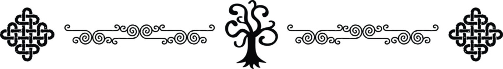 Obraz premium Celtic Header - Curved Lines - Knot Ends - Tree Silhouette