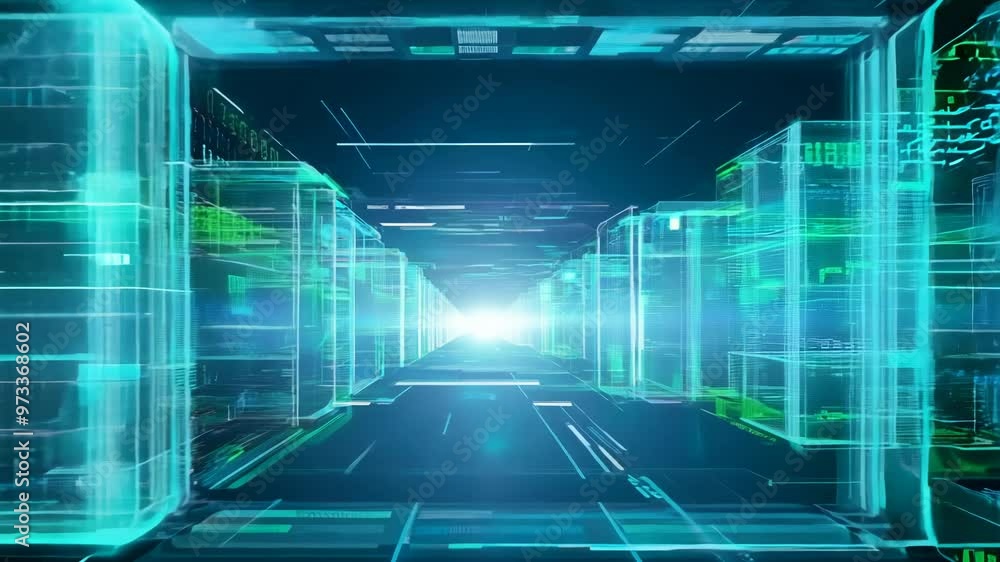 Aufkleber virtual data center corridor with cloud servers providing compute power
