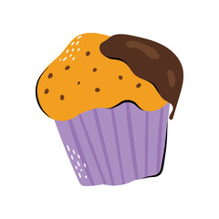 Cute sweet cupcake. Vector illustration in flat and doodle style for design. Food concept