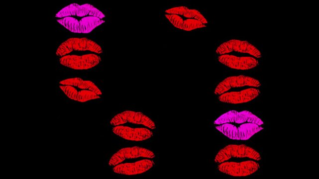 Dynamic background of flashing lips on black background, dynamic background of love pattern, dynamic background of Valentine's Day, dynamic background of Christmas