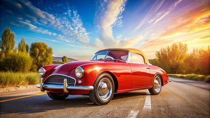 Fototapeta premium Vibrant red classic sports car with iconic upswept doors parked on a sun-drenched American roadside, nostalgic charm and sleek design on full display.