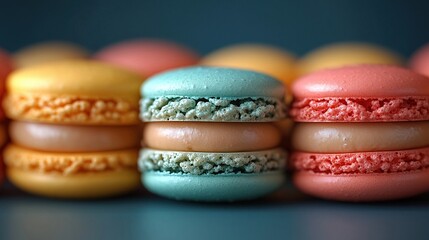 Fototapeta premium Close-up of colorful macarons arranged in a pattern