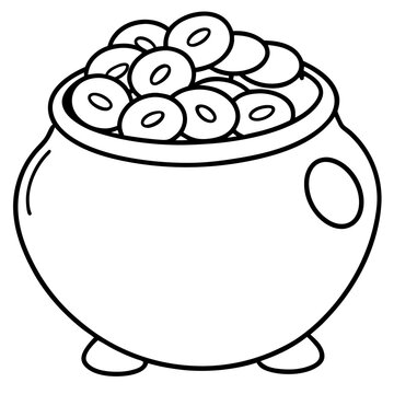 black and white pot of gold coins clip art preview