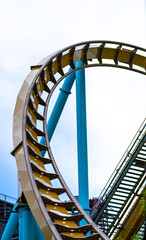 Naklejka premium Roller coaster rails at an amusement park.