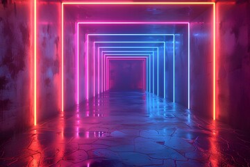 Futuristic sci fi modern neon glowing rectangle frame background, purple pink blue colored lights