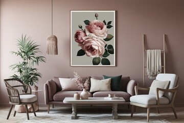 Dusty Rose Floral Print for Chic Living Room Decor Boho Botanical Art in Soft Tones